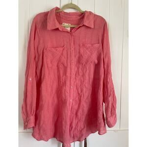 Style & co Women’s Pink Cotton Blouse Botton up shirt size XL